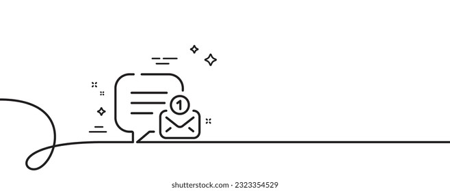 New message line icon. Continuous one line with curl. Chat bubble sign. Speech dialogue box symbol. New message single outline ribbon. Loop curve pattern. Vector