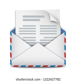 New message, mail or email icon. Opened envelope with letter. Vector illustration on white background