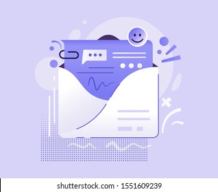 New message or mail in an envelope. Cartoon flat vector illustration. Send letter. Messaging and chatting. Push notification.