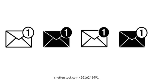 New Message Mail Notification Icons Black and White Vector Design Set 