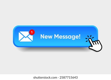 New message notification concept button. New email pop up. Incoming, open messaging. Chatting, mail, post, letter symbol, sign, emblem with new notification for UI UX website