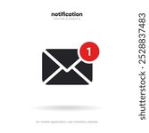 New message notification concept on realistic smartphone mockup. New email pop up. Incoming, open messaging. Chatting, mail, post, letter symbol, sign, emblem with new notification for UI UX website