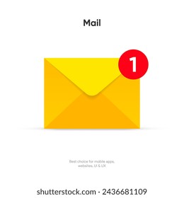 New message notification concept on realistic smartphone mockup. New email pop up. Incoming, open messaging. Chatting, mail, post, letter symbol, sign, emblem with new notification for UI UX website