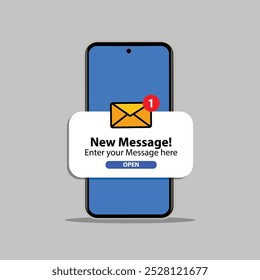 Novo conceito de notificação de mensagem em maquete de smartphone realista. Pop-up de novo email.