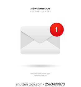 New message notification concept on realistic smartphone mockup. New email pop up. Incoming, open messaging. Chatting, mail, post, letter symbol, sign, emblem with new notification for UI UX website