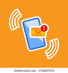 New message, notification, email, amail, chat or letter on smartphone icon flat on isolated background. EPS 10 vector.