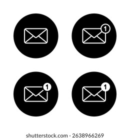 New message notification, envelope email outline icon set on black circle. Mail sign symbol