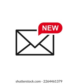 New message notification icon design isolated on white background. Vector illustration