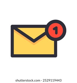 New message notification icon. Inbox notice symbol. Communication, reminder, receiving and sending email concept. Colored outline vector design illustration isolated on white background.