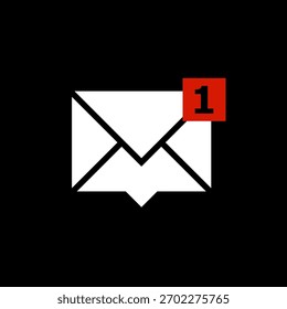 Mensaje Nuevo con el icono de la notificación aislado en fondo negro