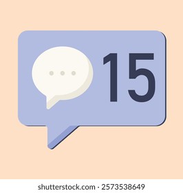 New message notification icon with speech bubble and number fifteen illustration