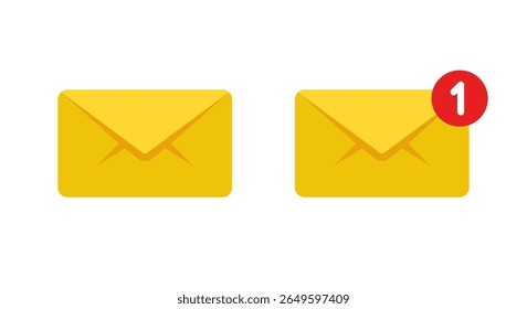 New message notification icon. Unread email symbol. Yellow envelope mail concept