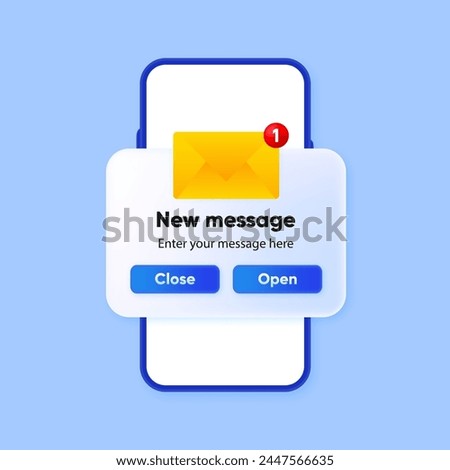 New Message Notification label on screen device. Reminder concept. Enter your message here. New email pop up. Vector illustration.