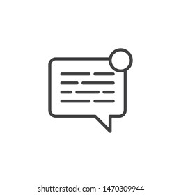 New message notification line icon. Forum comment linear style sign for mobile concept and web design. Chat message notice outline vector icon. Symbol, logo illustration. Vector graphics