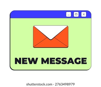 New message notification neo brutalism pop-up UI window. Incoming email. Messaging alert. E-mail communication update. Isolated user interface element in neubrutalism style. Retro Y2K UX design