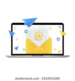 New message notification on laptop with envelope. Vector illustration
