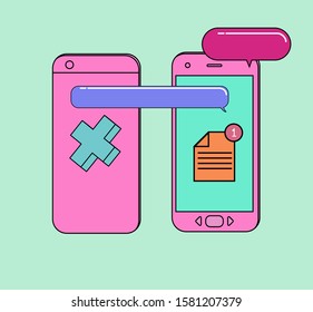 New message notification on phone, speech bubbles on screen. Concept of  chatting on mobile.