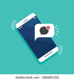 New message notification on the smartphone screen. Vector illustration