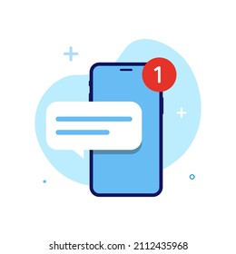 new message notification on smartphone screen concept illustration flat design vector eps10. modern graphic element for landing page, empty state ui, infographic, icon