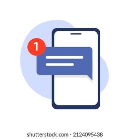 New message notification on smartphone concept illustration flat design vector eps10. modern graphic element for landing page, empty state ui, infographic, icon