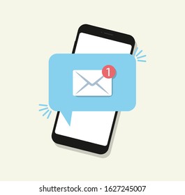 New message. Notification in phone. Vector. Flat design