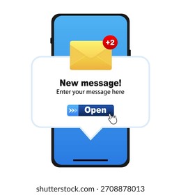 New Message Notification Pop-Up on Smartphone .Vector Illustration
