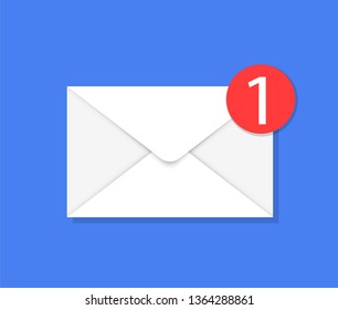 New message on mail. The envelope on blue backround.
