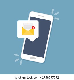 New message on the smartphone screen. Vector illustration.