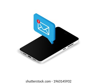 New message on the smartphone screen vector illustration in isometric style. New notification on phone display Vector illustration EPS 10