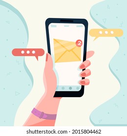New message on the smartphone screen. Email notification concept. Unread email notification. Vector illustration.