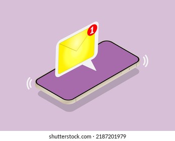 New message on smartphone screen. Notification of unread messages by e-mail. Stock vector graphics.
