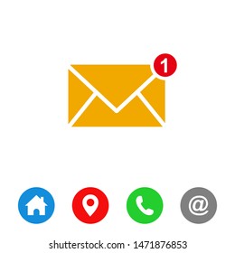 New Message, One new incoming message envelope with notification, vector object