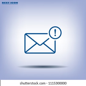 New message, picture of letter with exclamation mark vector icon.