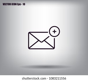 A new message, a picture of a letter with a plus sign, vector icon.
