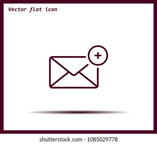 A new message, a picture of a letter with a plus sign, vector icon.