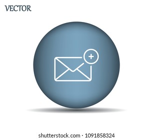 A new message, a picture of a letter with a plus sign, vector icon.
