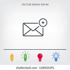 A new message, a picture of a letter with a plus sign, vector icon.