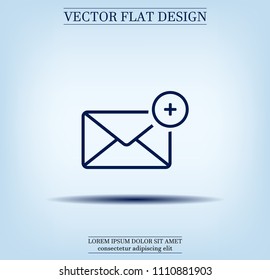 A new message, a picture of a letter with a plus sign, vector icon.