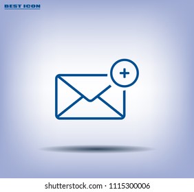 A new message, a picture of a letter with a plus sign, vector icon.