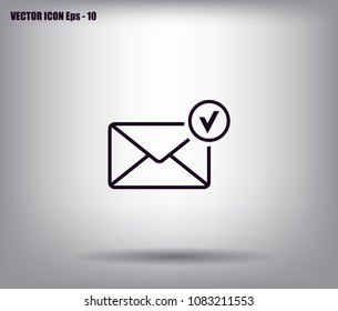 New message, a picture of the letter with a tick vector icon.