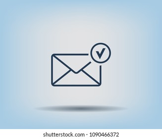 New message, a picture of the letter with a tick vector icon.
