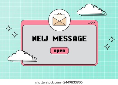 New message popup window. Retro computer aesthetic. Computer screen 90s, 2000s vector illustration.