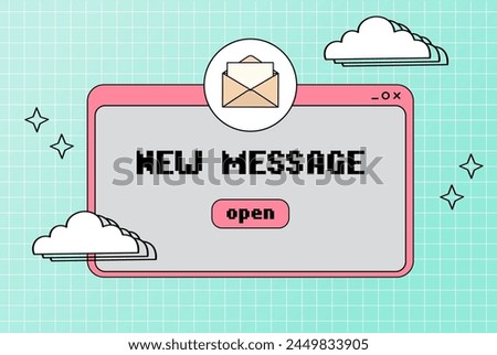 New message popup window. Retro computer aesthetic. Computer screen 90s, 2000s vector illustration.