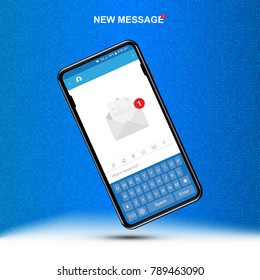 New message in realistic smartphone. Social concept and a chat on the Internet. Notifications about a new message in the smartphone with a keyboard. Flat vector illustration EPS 10.