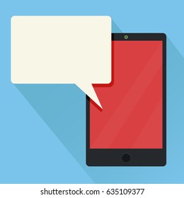 New message receive modern smart phone. Empty speech bubble. Vector flat cartoon illustration