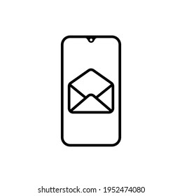 New message or sms on the smartphone screen line icon. Send a letter concept. Unread email. Trendy isolated symbol, for: illustration, outline, logo, mobile, app, design, web, ui, ux. Vector EPS 10