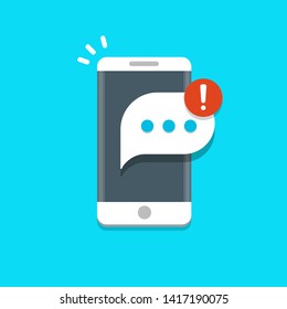 New messages notification on mobile phone vector illustration, message bubble on smartphone screen.