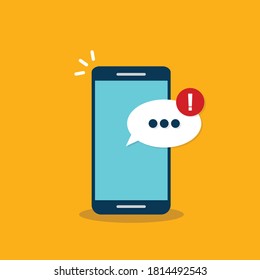 New messages notification on mobile phone, message bubble on smartphone screen. Vector illustration.