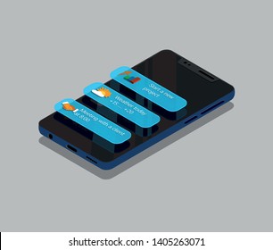 New messages notification on phone flat design messages bubbles on screen, person chatting on mobile, 
notification icons