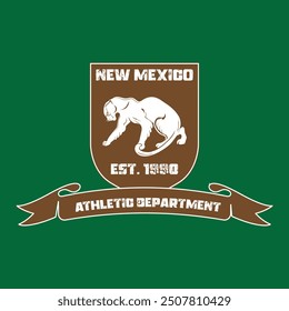 new mexico athletic department varsity college cougar detailed print with united states of america state slogan and grunge effect for graphic tee t shirt or sweatshirt hoodie - Vector